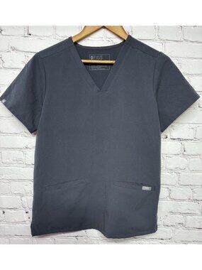 Figs Gray Stretch Pockets Pullover Nurse Workwear Scrub Top Sz S